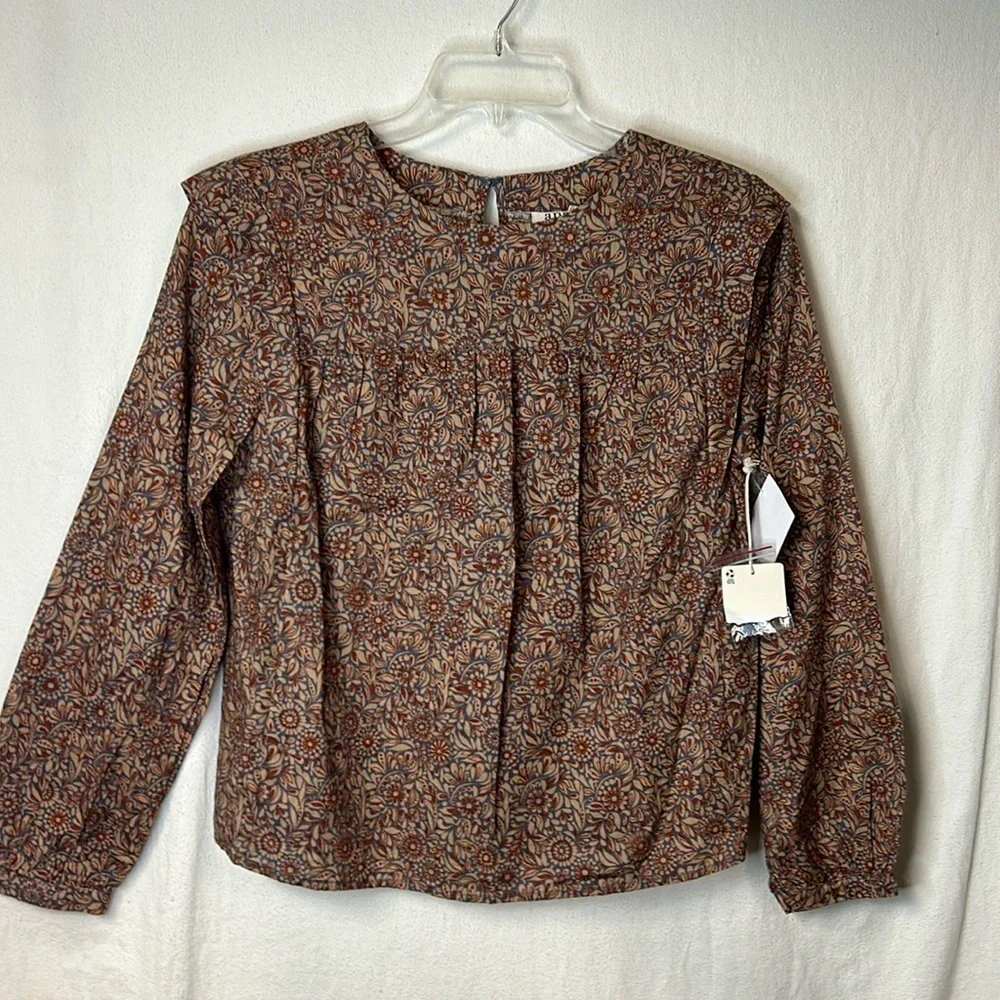 a.n.a. Women’s NWT Tunic Top Size M Brown Gray Floral Gathered Front Boho